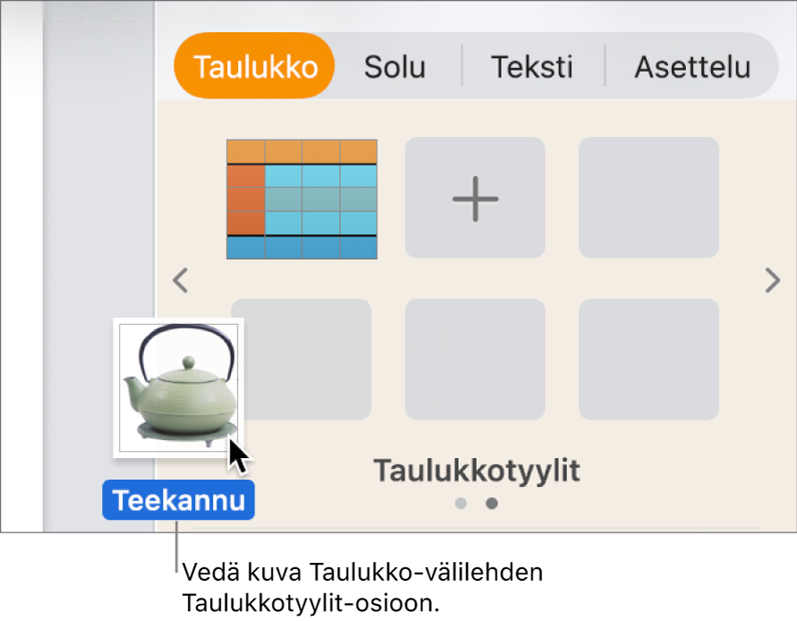Uuden tyylin luominen vetämällä kuva taulukkotyyliosioon.