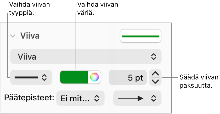Viivasäätimet päätepisteiden, paksuuden ja värin asettamiseen.