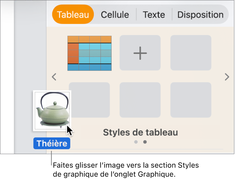 Opération consistant à faire glisser une image vers la section Styles de graphiques de la barre latérale afin de créer un nouveau style.