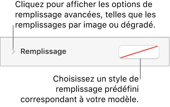 Commandes de sélection d’une couleur de remplissage.