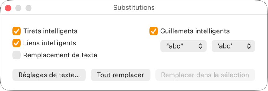La fenêtre Substitutions.