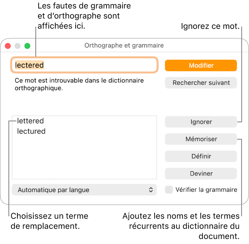 La fenêtre Orthographe et grammaire.