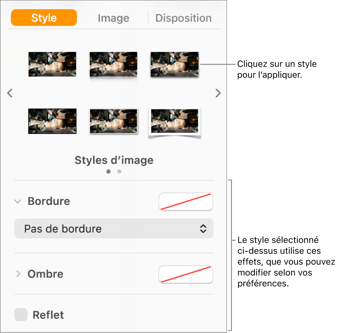 L’onglet Style de la barre latérale Format, présentant les options de style d’objet.