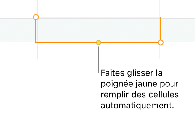 Une cellule sélectionnée avec une poignée jaune à faire glisser pour remplir automatiquement des cellules.