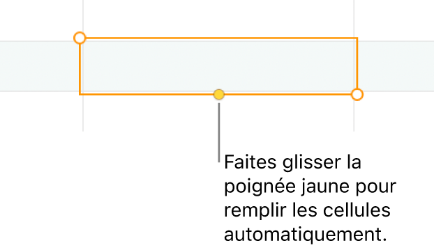 Une cellule sélectionnée avec une poignée jaune à faire glisser pour remplir automatiquement des cellules.