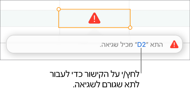 קישור לשגיאה בתא.