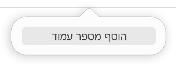 הכפתור ״הוסף מספר עמוד״ מתחת לכותרת.