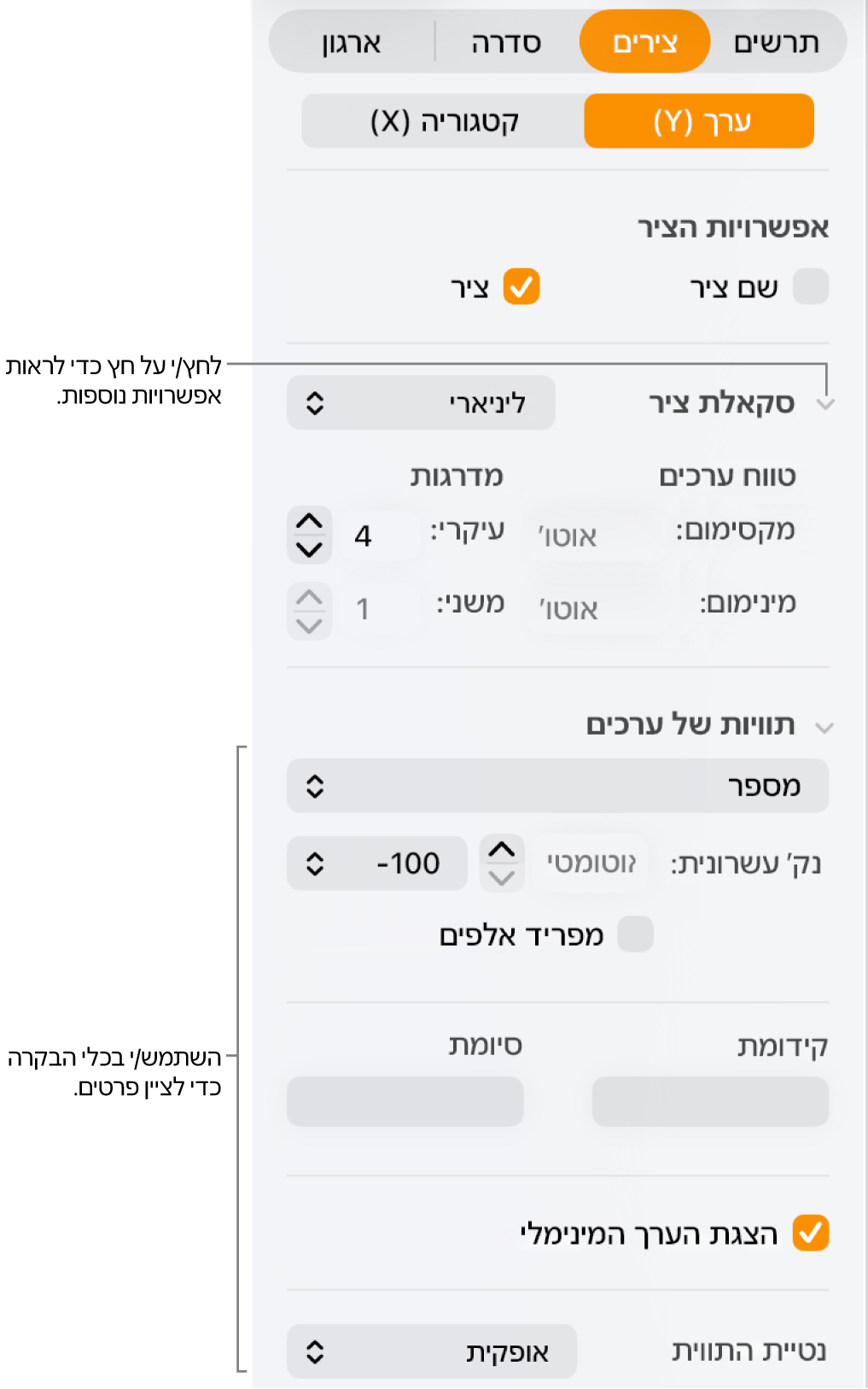 כלי בקרה לעיצוב סימוני ציר בתרשים.