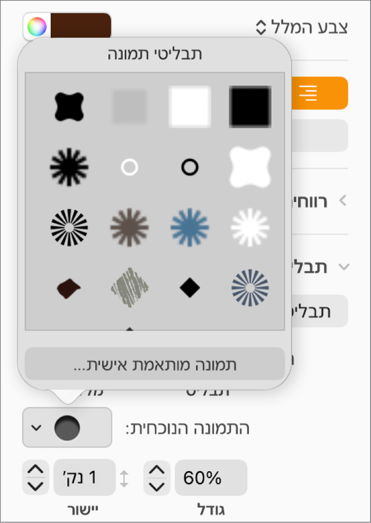 התפריט הקופצני ״תבליטי תמונה״.