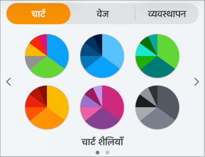 फ़ॉर्मैट साइडबार के चार्ट टैब में मौजूद चार्ट शैलियाँ।