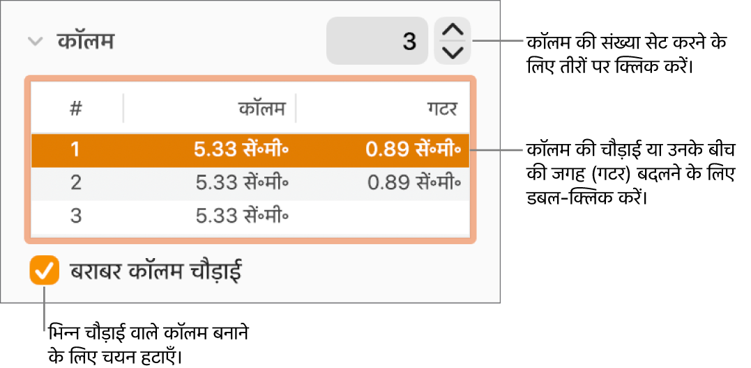 “फ़ॉर्मैट” इंस्पेक्टर के लेआउट पैन कॉलम के नियंत्रणों को दिखा रहा है।