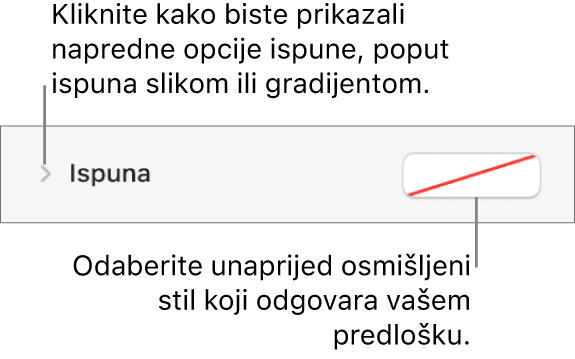 Kontrole za odabir boje ispune.