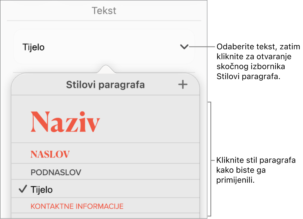 Izbornik Stilovi paragrafa.