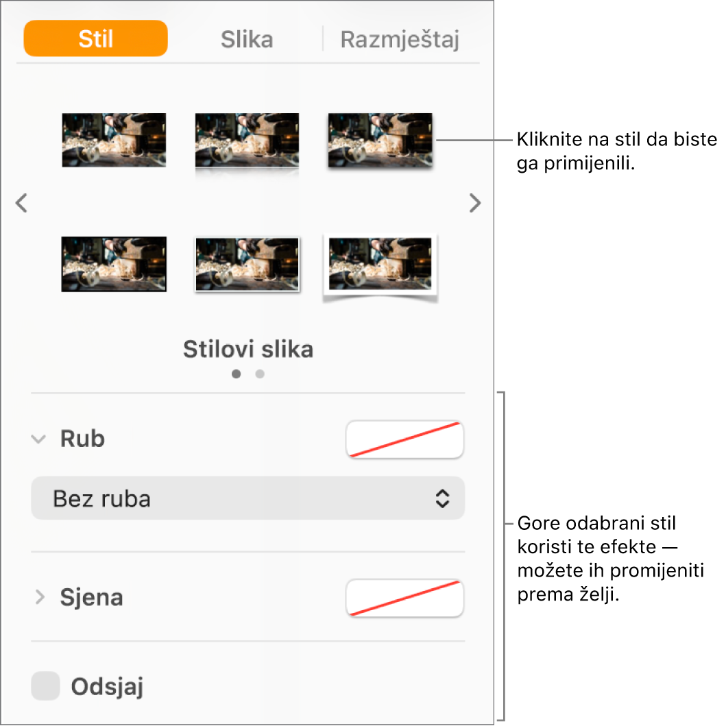 Kartica Stil u rubnom stupcu Format s prikazom opcija stila objekta.