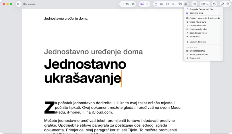 Otvorite dokument s otvorenim izbornikom Dodaj medije.