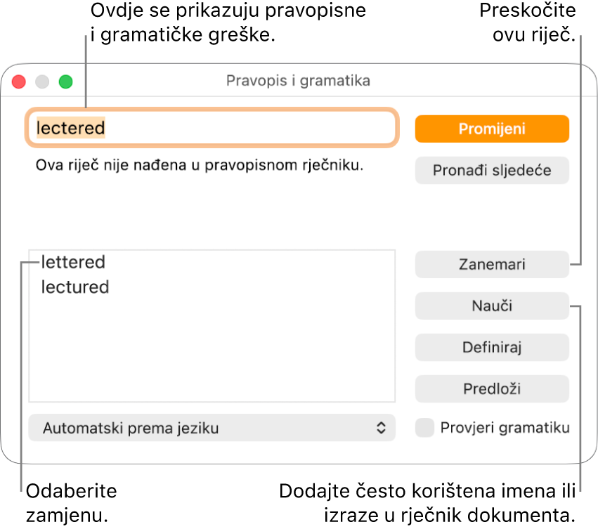 Prozor Pravopis i gramatika.