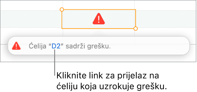 Link na pogrešku ćelije.