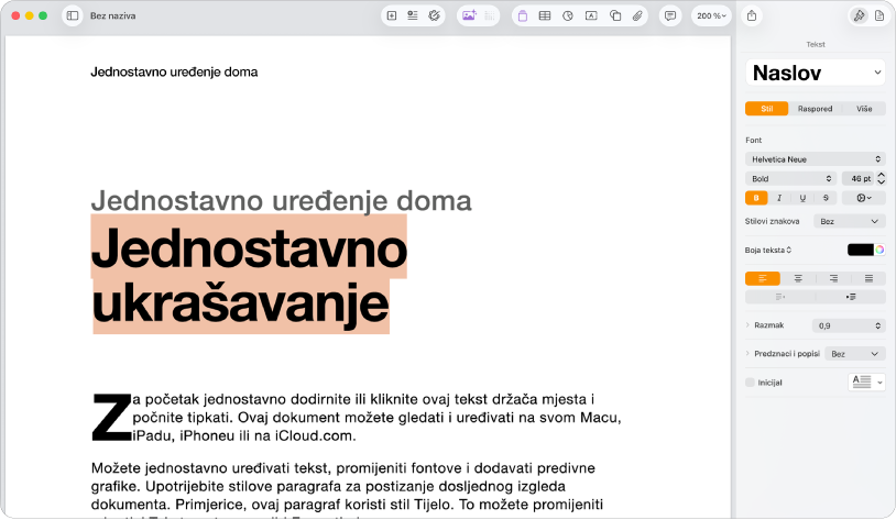 Otvorite dokument s otvorenim rubnim stupcem formatiranja i odabranom karticom teksta.
