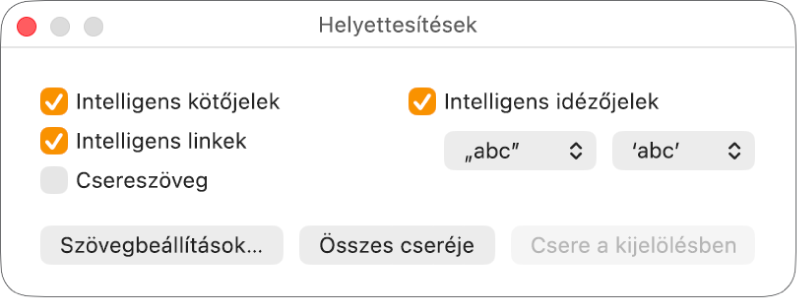 A Helyettesítések ablak.