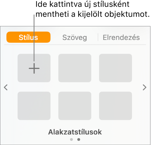 A Formátum oldalsáv Stílus lapja, a bal felső sarokban a Stílus létrehozása gombbal és öt üres stílushelyőrzővel.