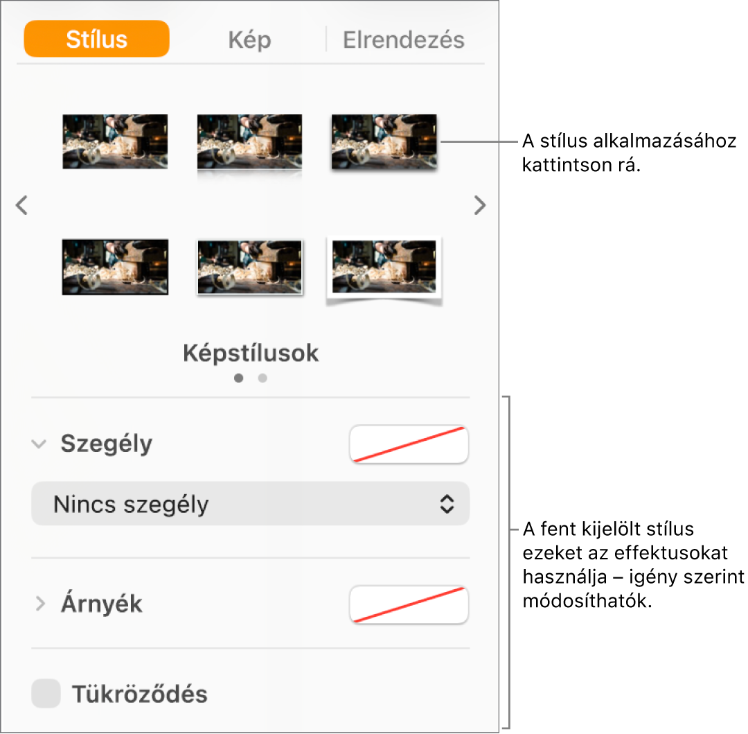 A Formátum oldalsáv Stílus lapja az objektumstílus-beállításokkal.
