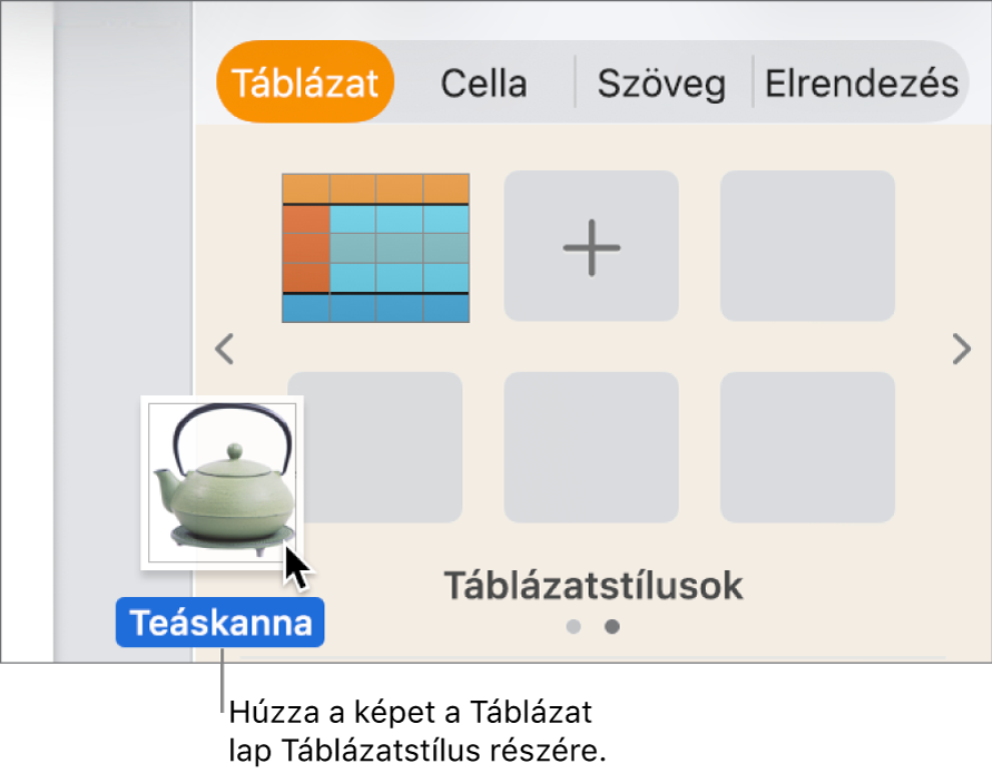 Új stílus létrehozása egy kép húzásával a táblázatstílusok panelre.