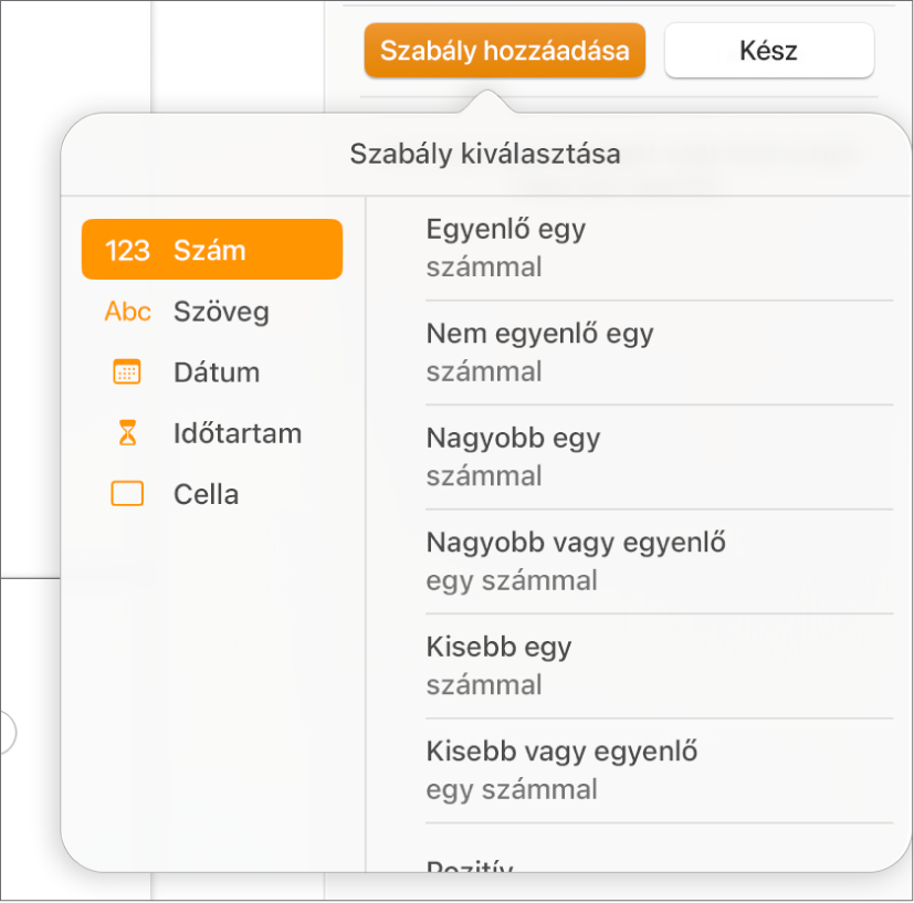 Feltételes cellakiemelési szabályok létrehozásának gombjai.
