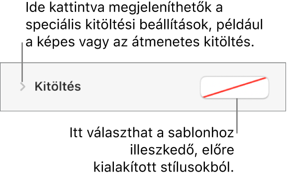 Kitöltési szín kiválasztását szabályozó vezérlők.
