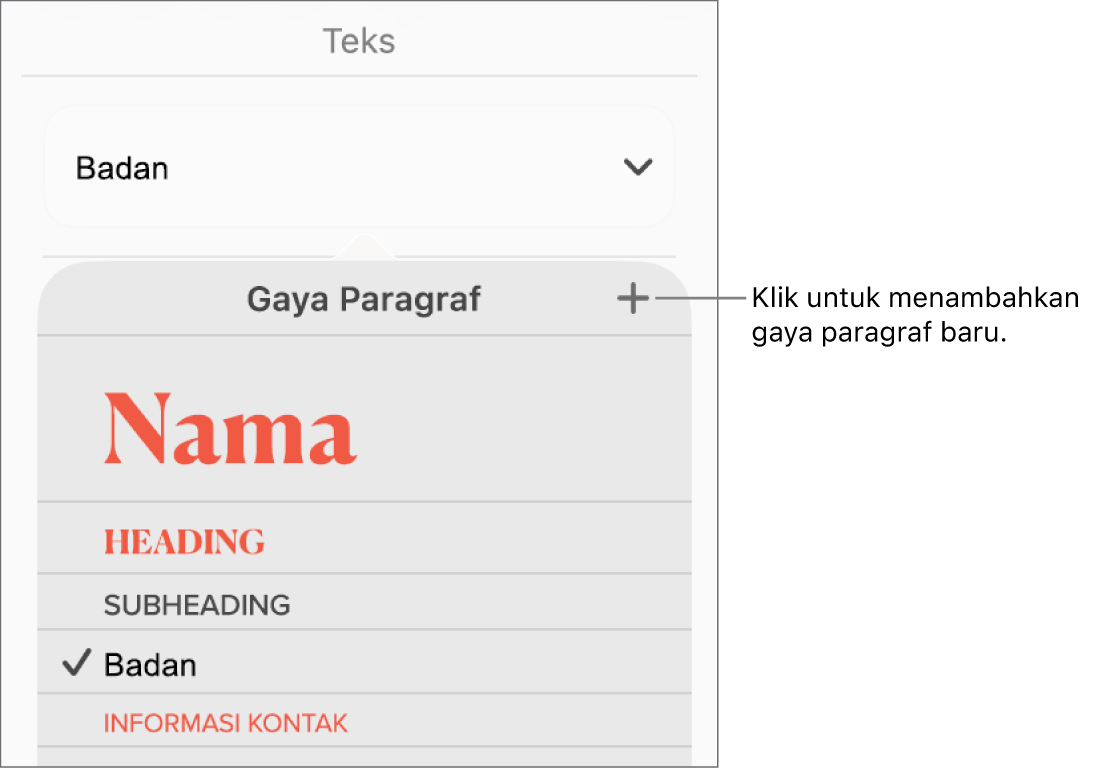 Menu Gaya Paragraf dengan keterangan pada tombol Gaya Baru.