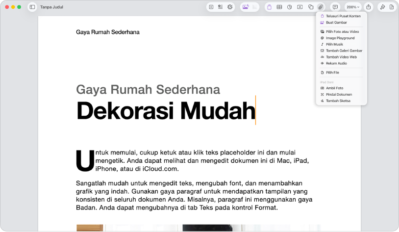 Dokumen terbuka dengan menu Tambah Media terbuka.