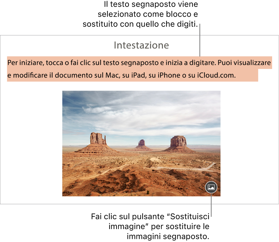 Testo e immagini segnaposto.