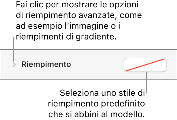 Controlli per la scelta di un colore di riempimento.