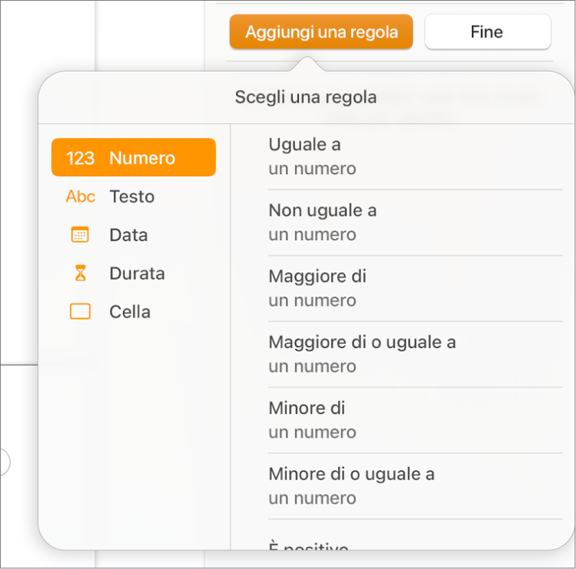 Pulsanti per la creazione di regole di evidenziazione condizionale per le celle.
