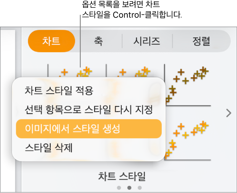 차트 스타일 단축 메뉴.