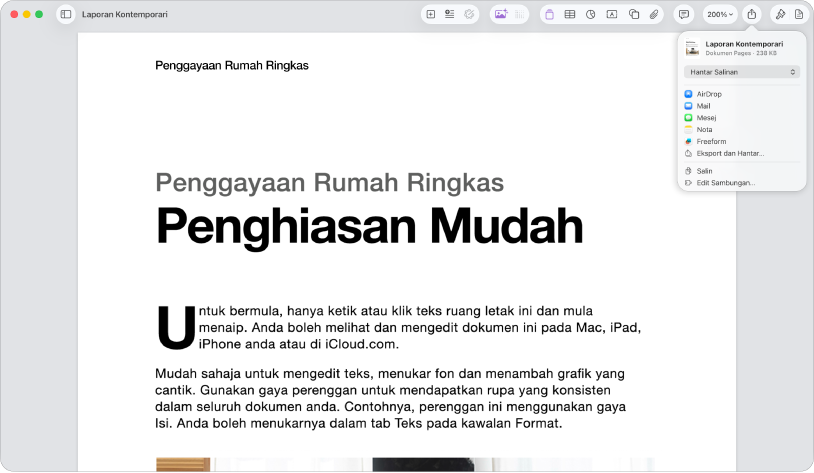 Buka dokumen dengan menu Kongsi terbuka.