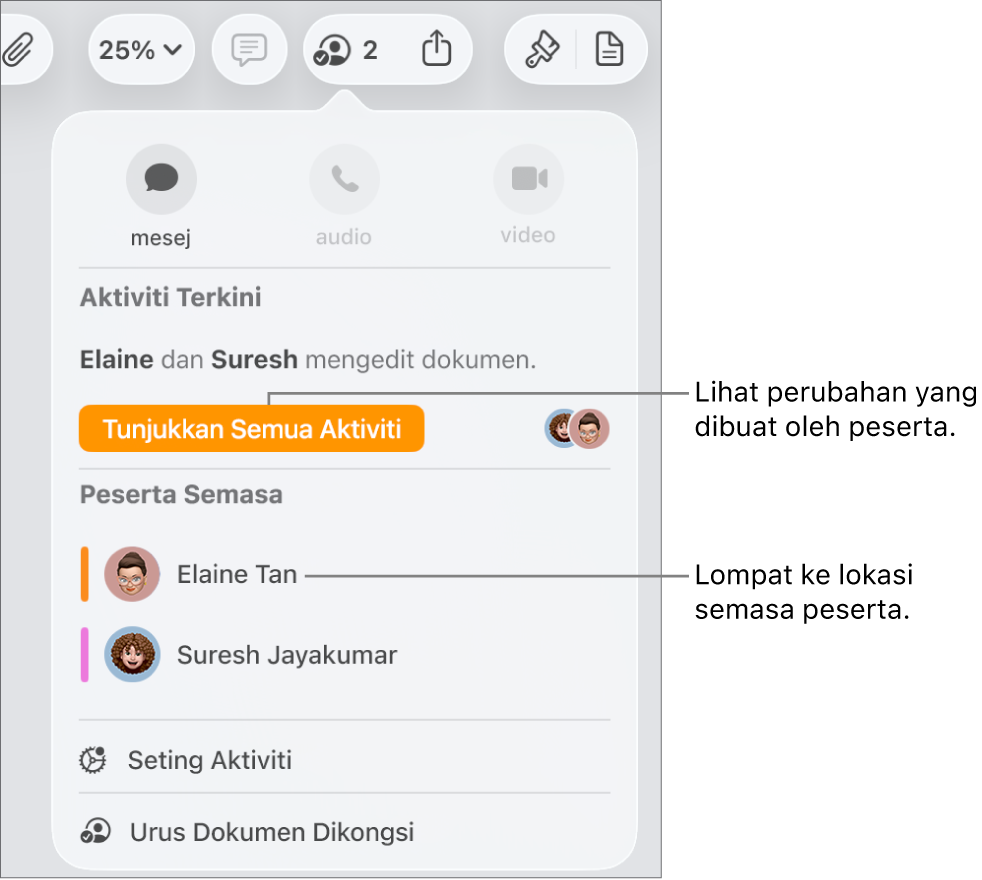 Menu kerjasama dengan dua peserta semasa disenaraikan.