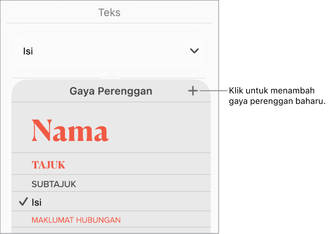 Menu Gaya Perenggan dengan petak bual ke butang Gaya Baharu.