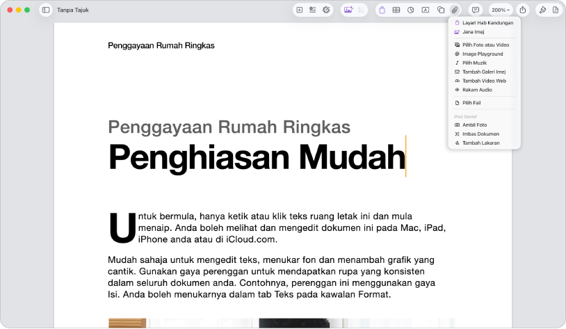 Buka dokumen dengan menu Tambah Media terbuka.