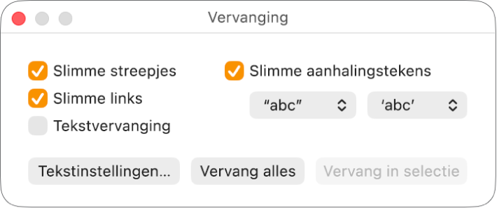 Het venster 'Vervanging'.