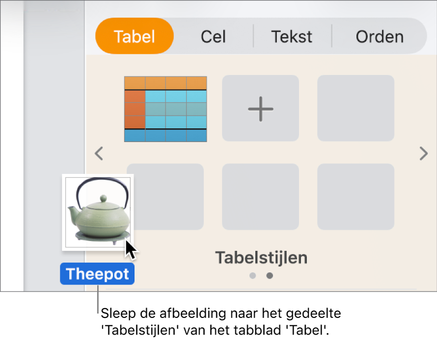 Een afbeelding in het paneel met tabelstijlen slepen om een nieuwe stijl aan te maken.