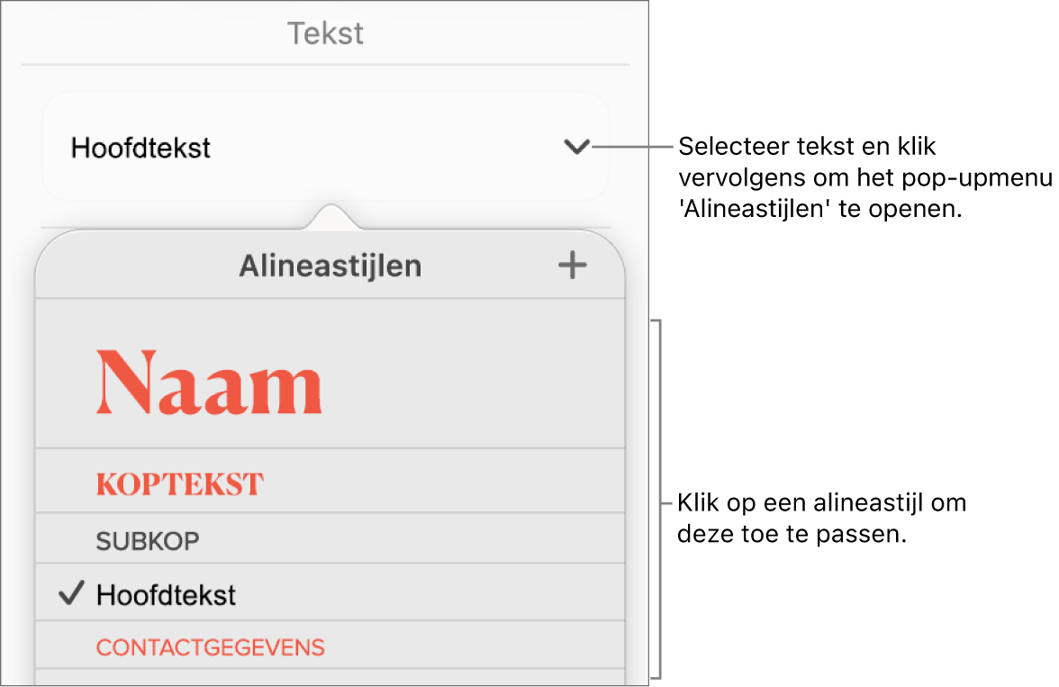 Het menu 'Alineastijlen'.