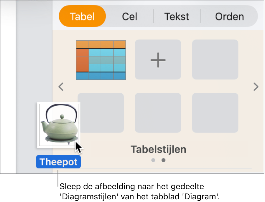 Een afbeelding in het gedeelte met diagramstijlen in de navigatiekolom slepen om een nieuwe stijl aan te maken.