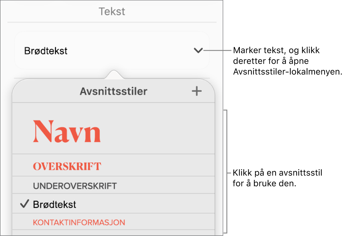Avsnittsstil-menyen.
