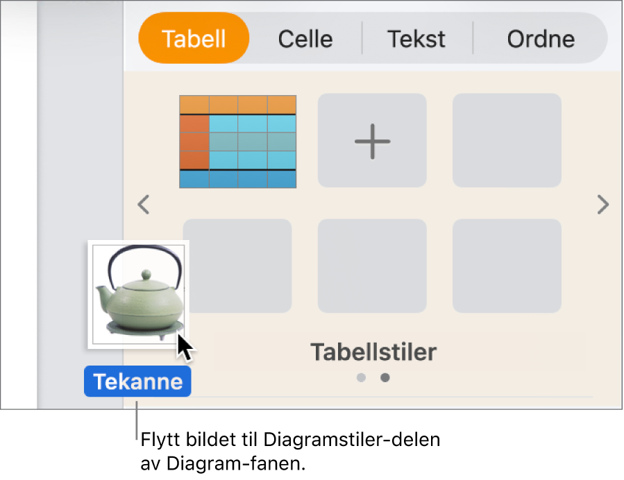 Et bilde flyttes til diagramstildelen i sidepanelet for å opprette en ny stil.