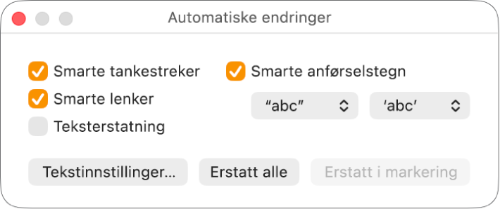 Automatiske endringer-vinduet.