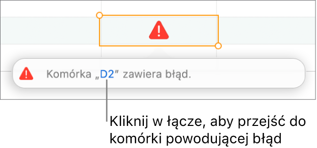 Łącze do komórki z błędem.