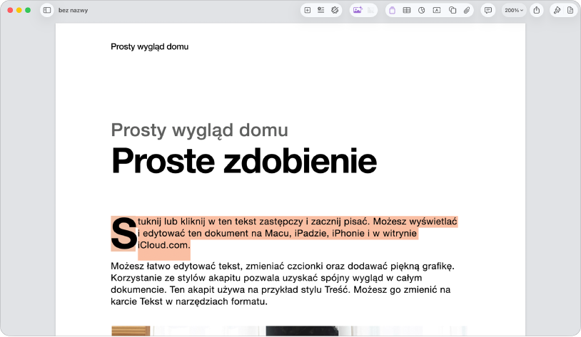 W otwartym dokumencie z zaznaczonym tekstem zastępczym szablonu.