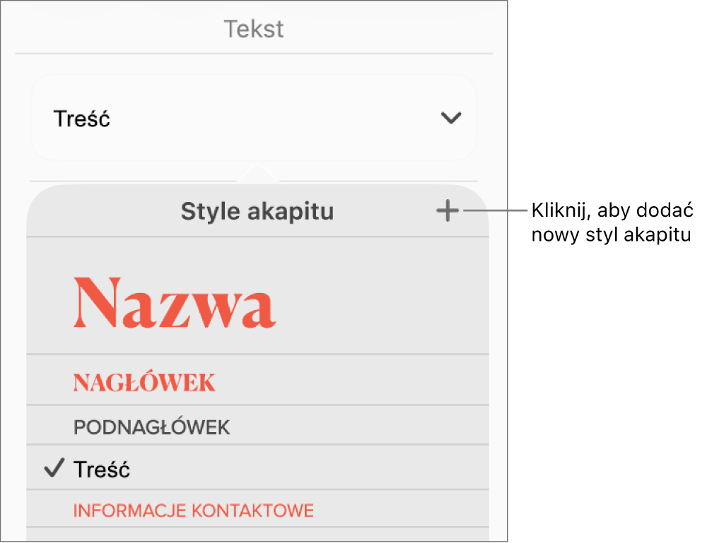 Menu Style akapitu z objaśnieniem przycisku Nowy styl.