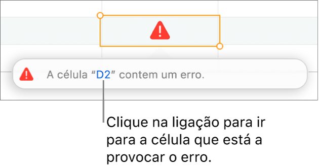 Uma hiperligação de erro da célula.