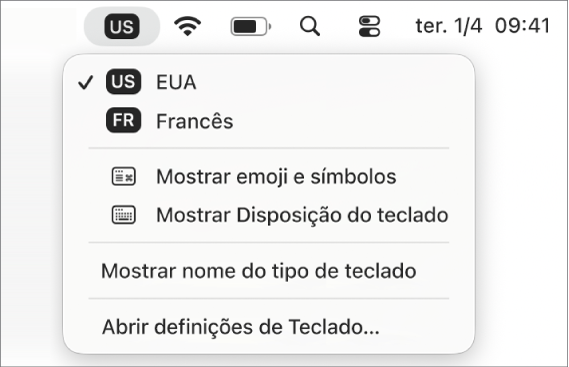 O menu "Entrada” encontra-se no canto superior direito da barra de menus.